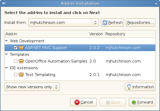 Installing the ASP.NET MVC Addin