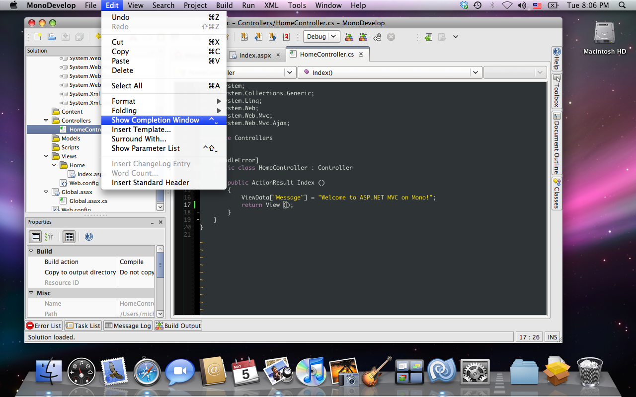 MonoDevelop with Mac main menu support