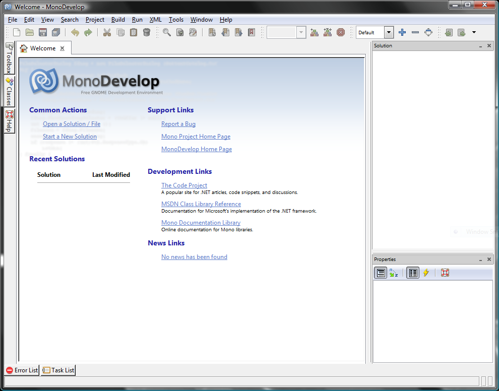 Screenshot of MonoDevelop 1.9.2 on Windows Vista 64