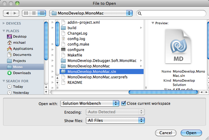 The option to close the existing workspace when opening a
solution