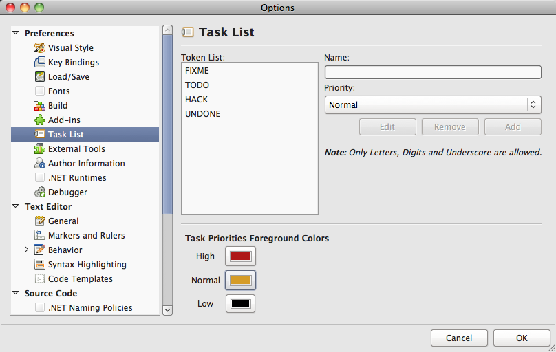 Task comments options