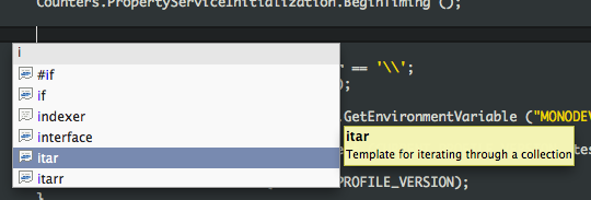 The Insert Template list